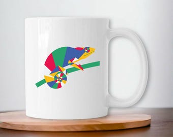 Colorful chameleon mug with original design – glossy ceramic cup – nature and animal gift idea – French creation