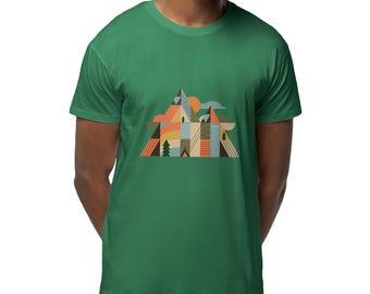 Geometric mountain t-shirt in organic cotton - minimalist nature design - hiker gift idea