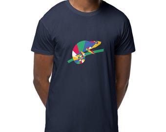 Organic sleeping Reunion Island t-shirt for men and women - colorful tropical geometry design - nature animal fauna gift idea, French creation