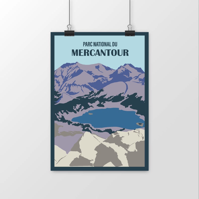 Mercantour National Park poster. View of Lake Allos, Combe and ravines of Pelat from the Col de l'Encombrette. Deco gift idea. image 1