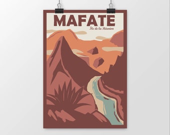 Poster of the circus of Mafate on the island of Reunion. View from the top of Dos d'âne. Gift idea to offer, Ultra Trail race souvenir