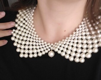 Statement Pearl Collar Bib Choker Necklaces, detachable wide bead collar necklace for women, prom necklace, bohemian jewelry