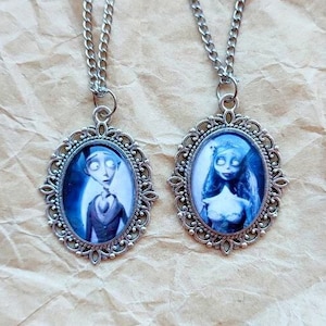 The Corpse bride necklace, Corpse bride earrings, Halloween jewelry, Tim Burton Inspired dangle portrait, Custom horror movie scary pendant