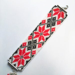 Red white black Ukrainian beaded bracelet, Ukraine Bracelet, Stand with Ukraine, handmade jewelry, friendship bracelet Woman Gift for her