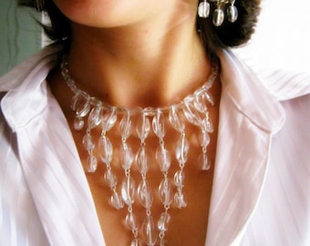 Collar ancho de cristal transparente grueso para bodas, joyería bohemia para mujer, conjunto de gargantilla y pendientes trenzados
