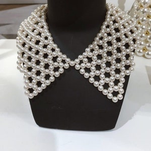 Collar de cuentas blancas con perlas para novia, forma puntiaguda, cuentas color crudo desmontables, accesorios para mujer, cuello Peter Pan elegante