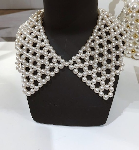 Elegant Beaded Collar Necklace Black Pearl Peter Pan Pointed Collar Necklace Beads  main image 2