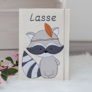 U-Heft Hülle Filz Stickdatei Waschbär Boho Wunschname, Untersuchungsheft, Umschlag, Geschenk Geburt, Vorsorgeheft, U Hefthülle Impfpassfach