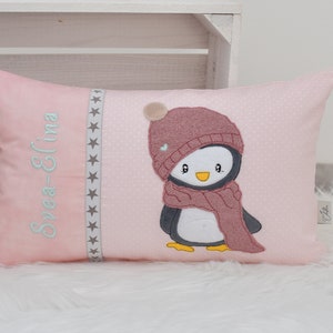 Namenskissen Pinguin Kissen mit Wunschname Geburtskissen Kuschelkissen Mädchen Geschenk zur Geburt Taufe Schulanfang