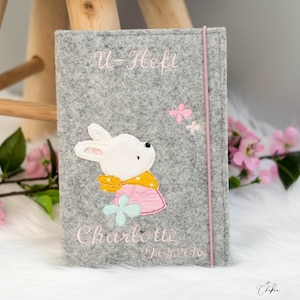 U-Heft Hülle Filz mit Hase und Wunschname Untersuchungsheft Impfpassfach Umschlag Geschenk Geburt