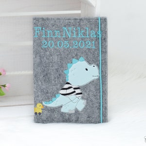 U-Heft Hülle Filz Stickdatei Dino Wunschname, Untersuchungsheft, Umschlag, Geschenk Geburt, Vorsorgeheft, U Hefthülle Impfpassfach Junge