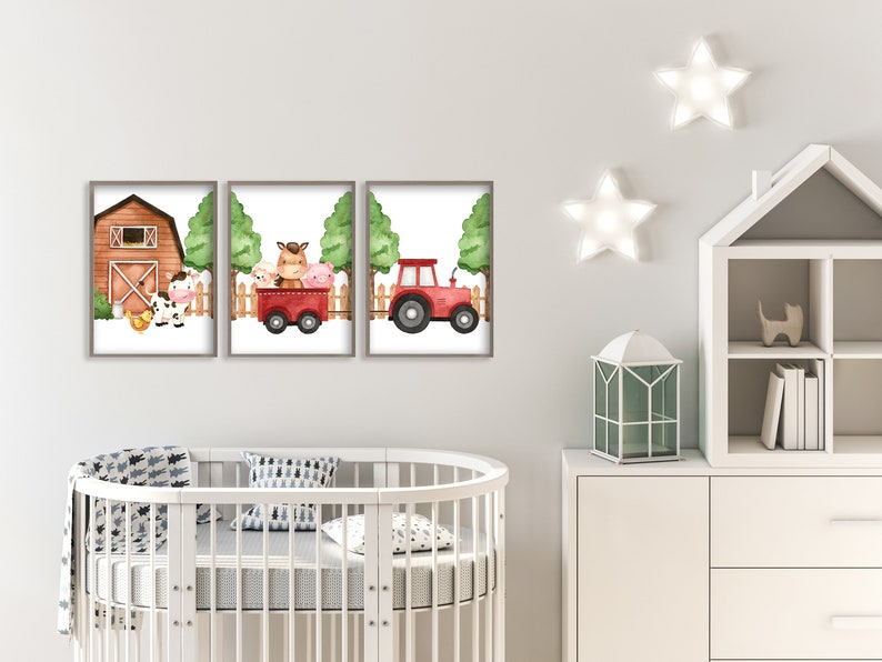 Nursery Wall Art Set of 3 Nursery Prints Farm Animal Prints Etsy UK