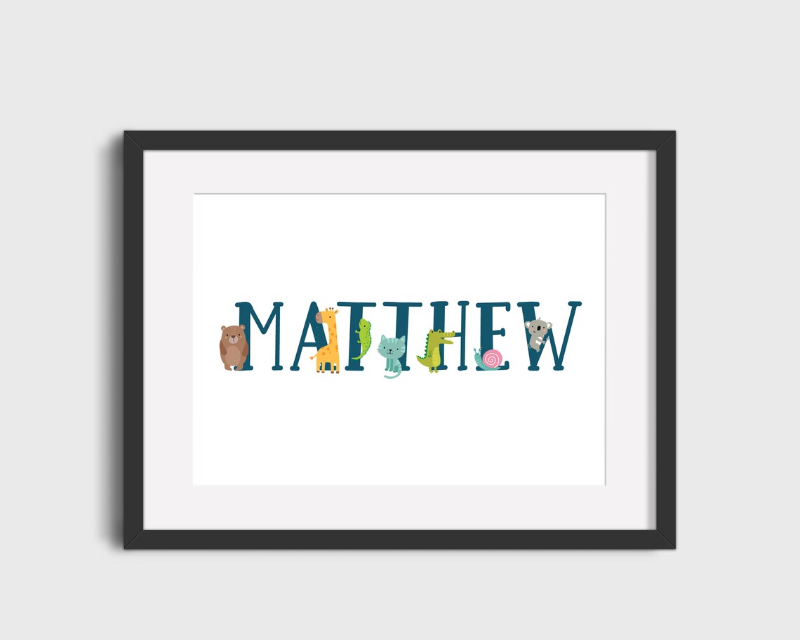 Baby Name Print Nursery Wall Art Nursery Print Zoo Animals Etsy