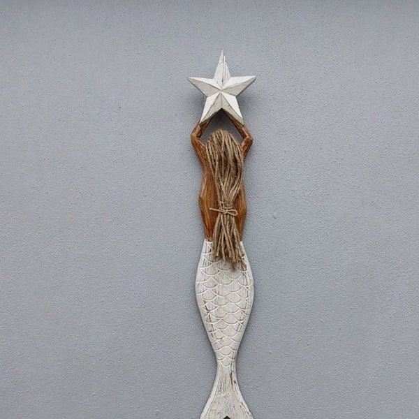 Hand Made Shabby Chic Wall Mermaid Whitewash Boho Wall Plaque Rustic Mermaid Wall Art