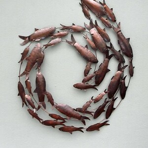 Contemporary Burnt Black Copper Fish Shoal 3D Metal Circle Fish Shoal Wall Art