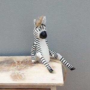 Hand Made Shelf Sitter Zebras Dangly Leg Sitting Shabby Chic Large Zebra Puppet