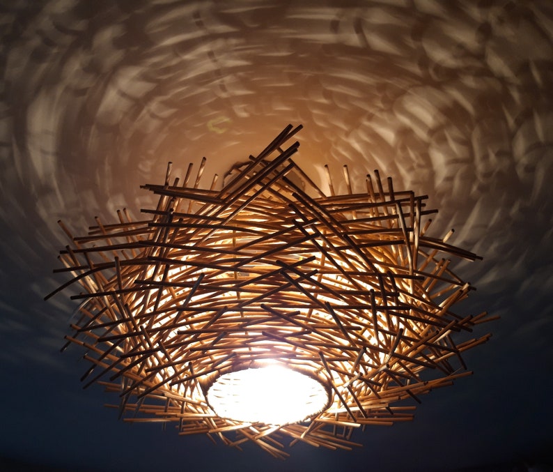 Unusual Hand Made Birds Nest Ceiling Lamp Shade Twisted Rattan Etsy UK