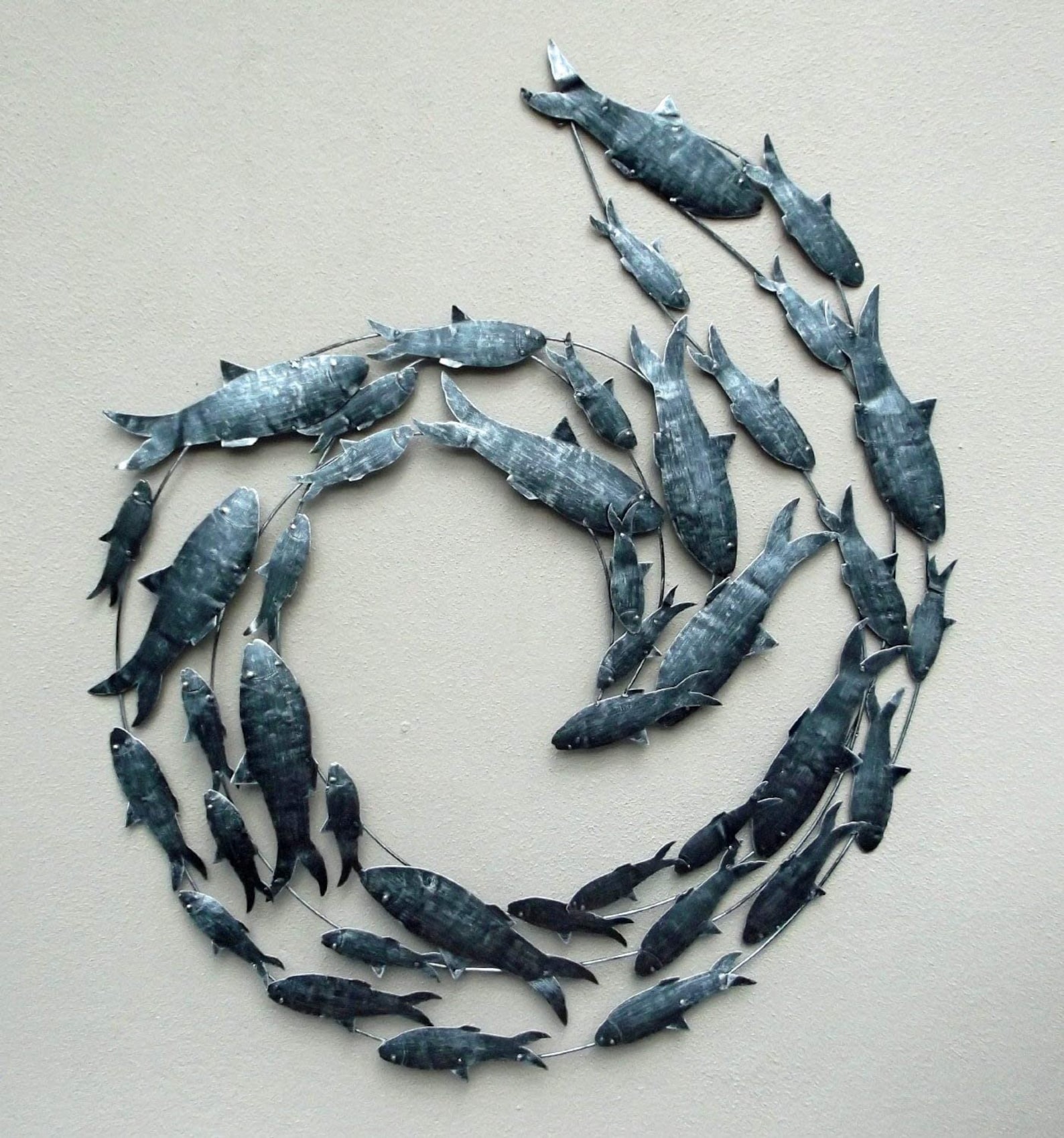 Contemporary Black Silver Fish Shoal Metal Wall Art Large Hand Etsy