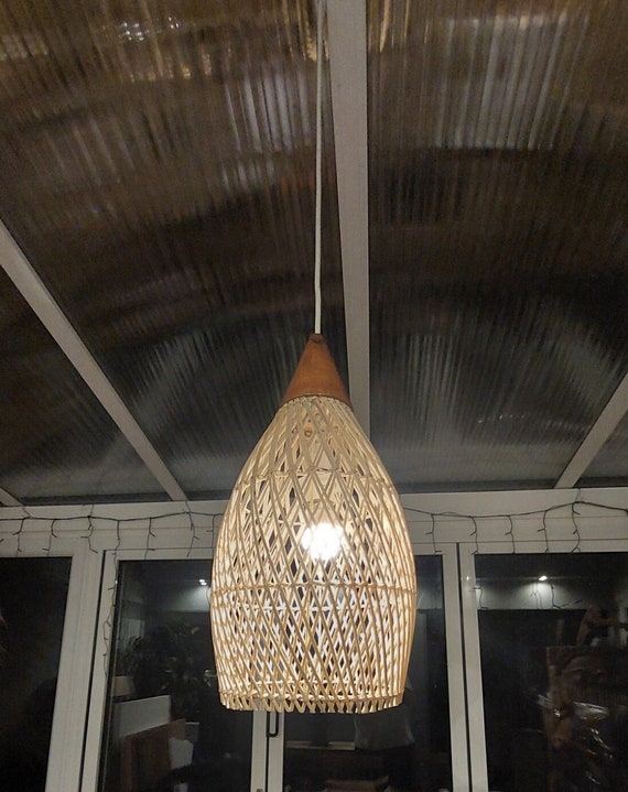 large Rattan Suspension lamp shade Wicker lamp Rustic pendant light Natural rattan chandelier boho Pendant Light cm55