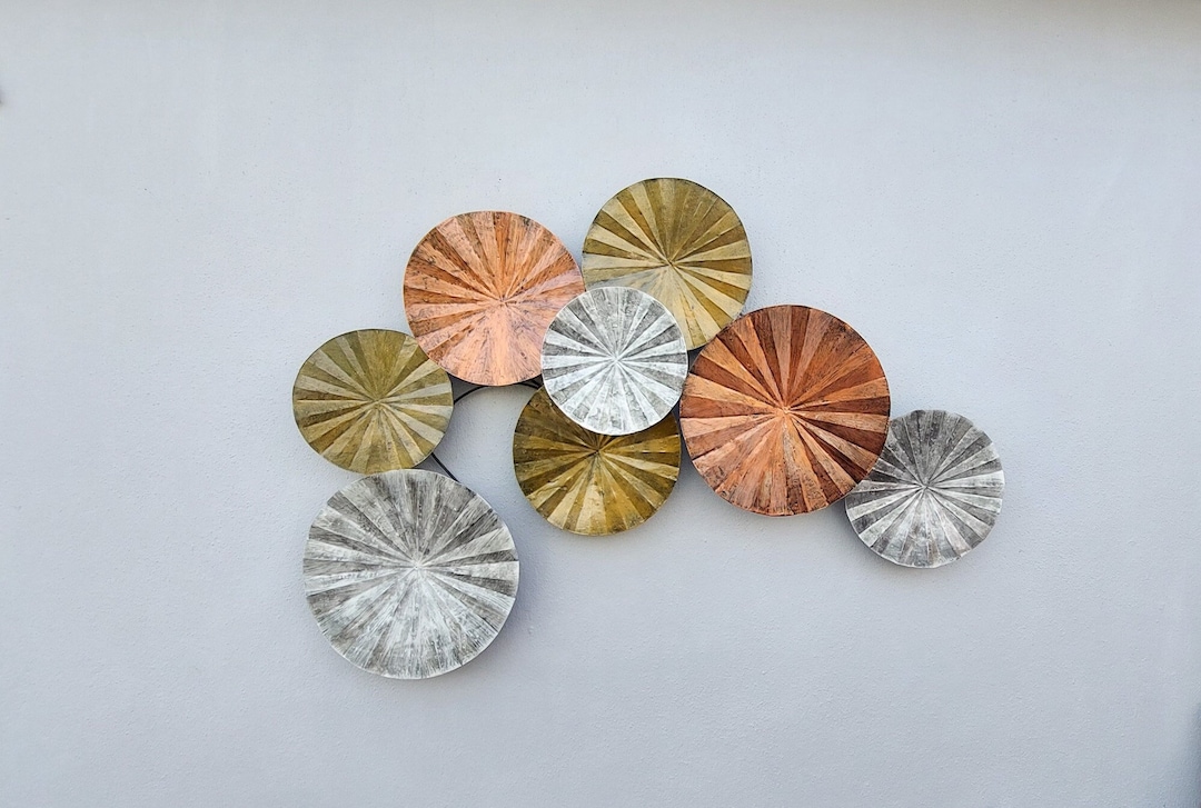 Large Copper Silver Gold Circles Metal Wall Art Abstract Metal Circles
