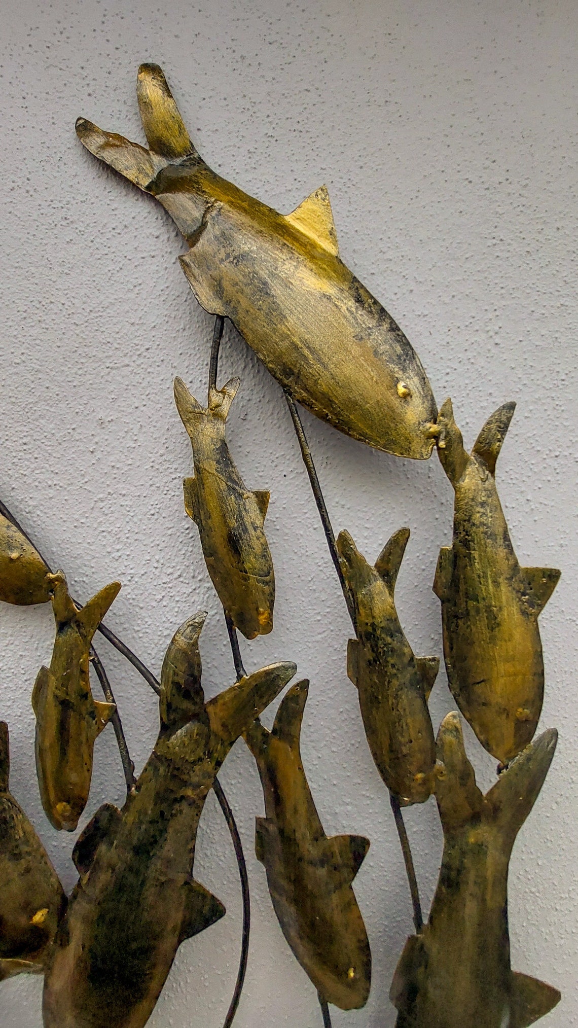 Contemporary Old Gold Fish Shoal Metal Wall Art Large Hand Etsy