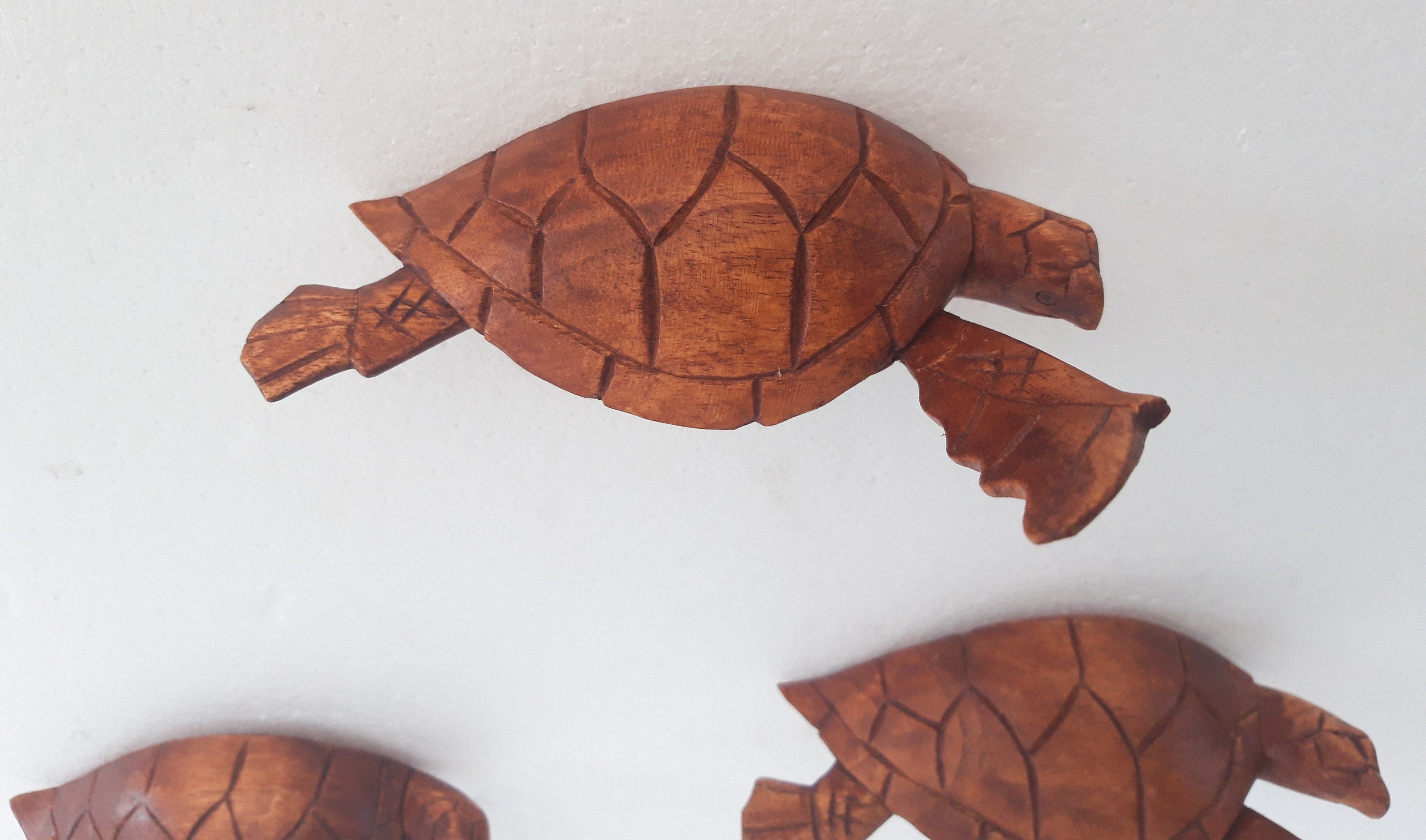 Wooden Turtle Wall Art Set of 3 Hand Carved Wooden 3D Wall Etsy