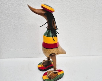 Bamboo Root Rasta Duck  Rastafarian Theme Duck Carving Ornament Jamaican Duck Carving