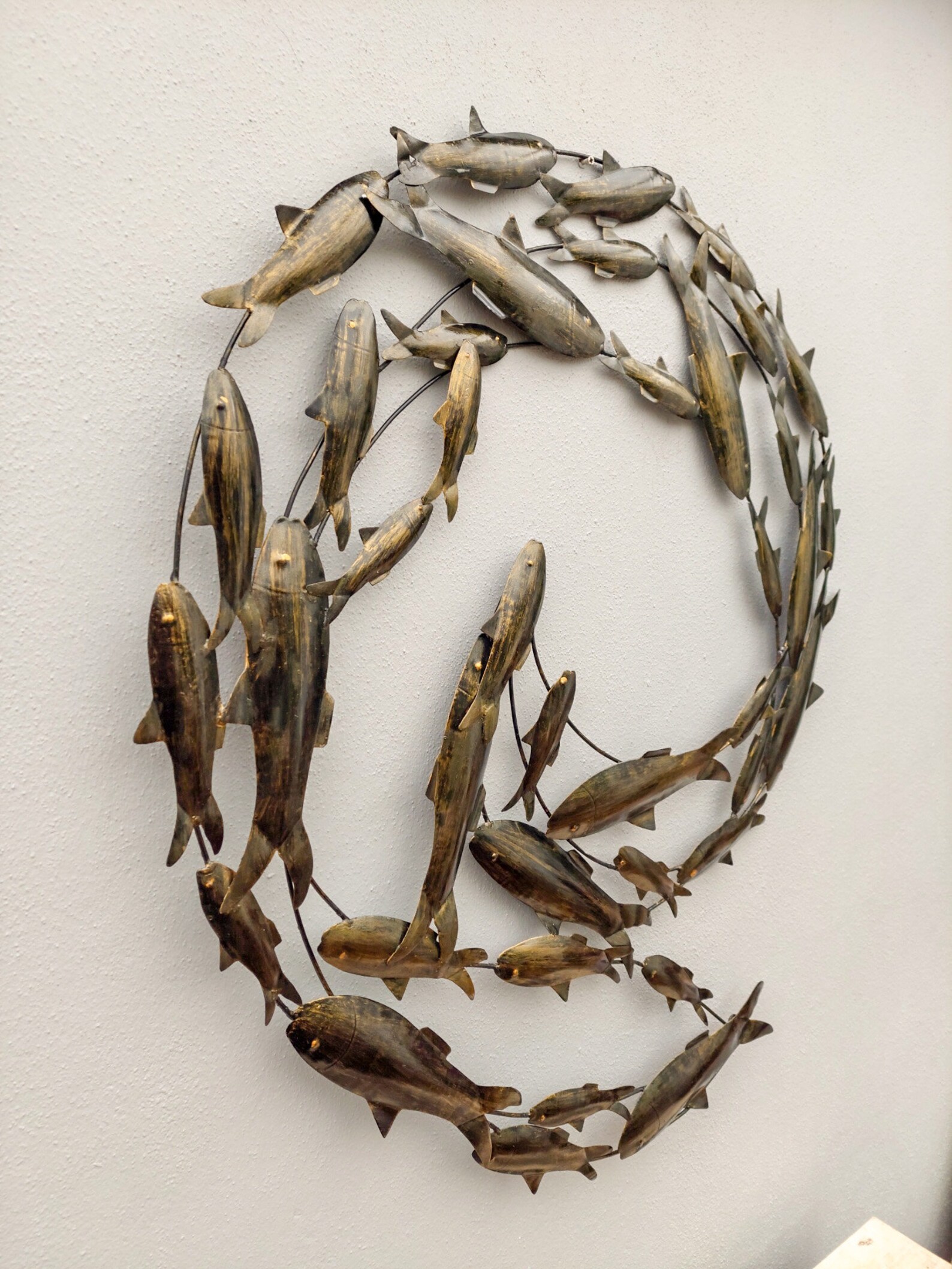 Contemporary Old Gold Fish Shoal Metal Wall Art Large Hand Etsy