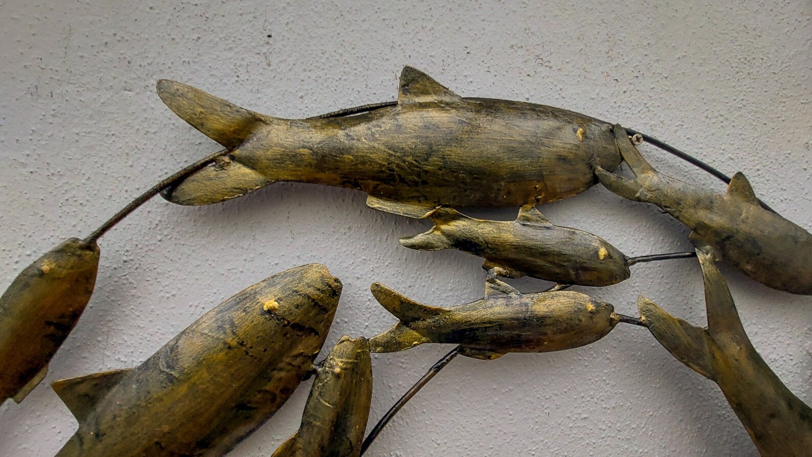 Contemporary Old Gold Fish Shoal Metal Wall Art Large Hand Etsy
