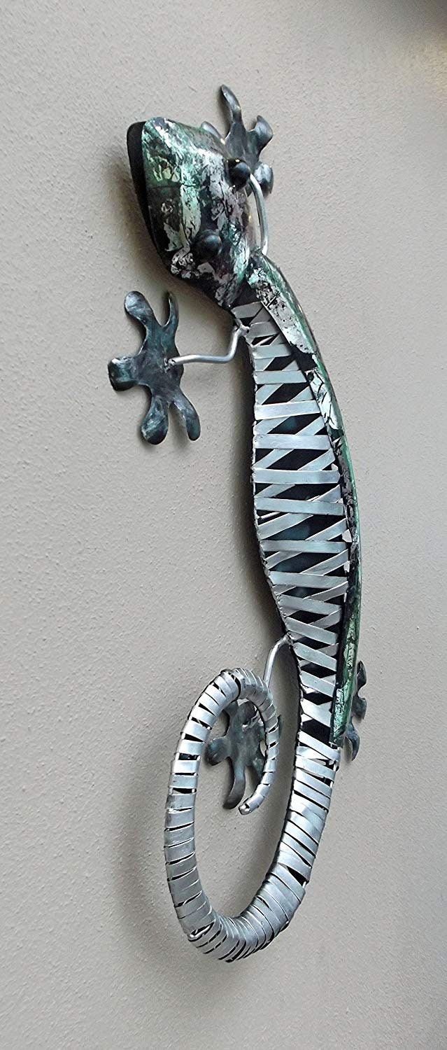 Unusual Stripped Metal Wall Gecko Ornament 60cm Hand Made Wall Etsy
