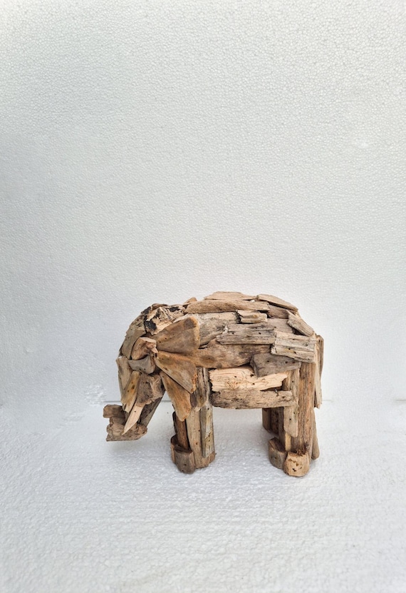 Natural Driftwood Standing Elephant Unusual Driftwood Elephant Ornament 25cm