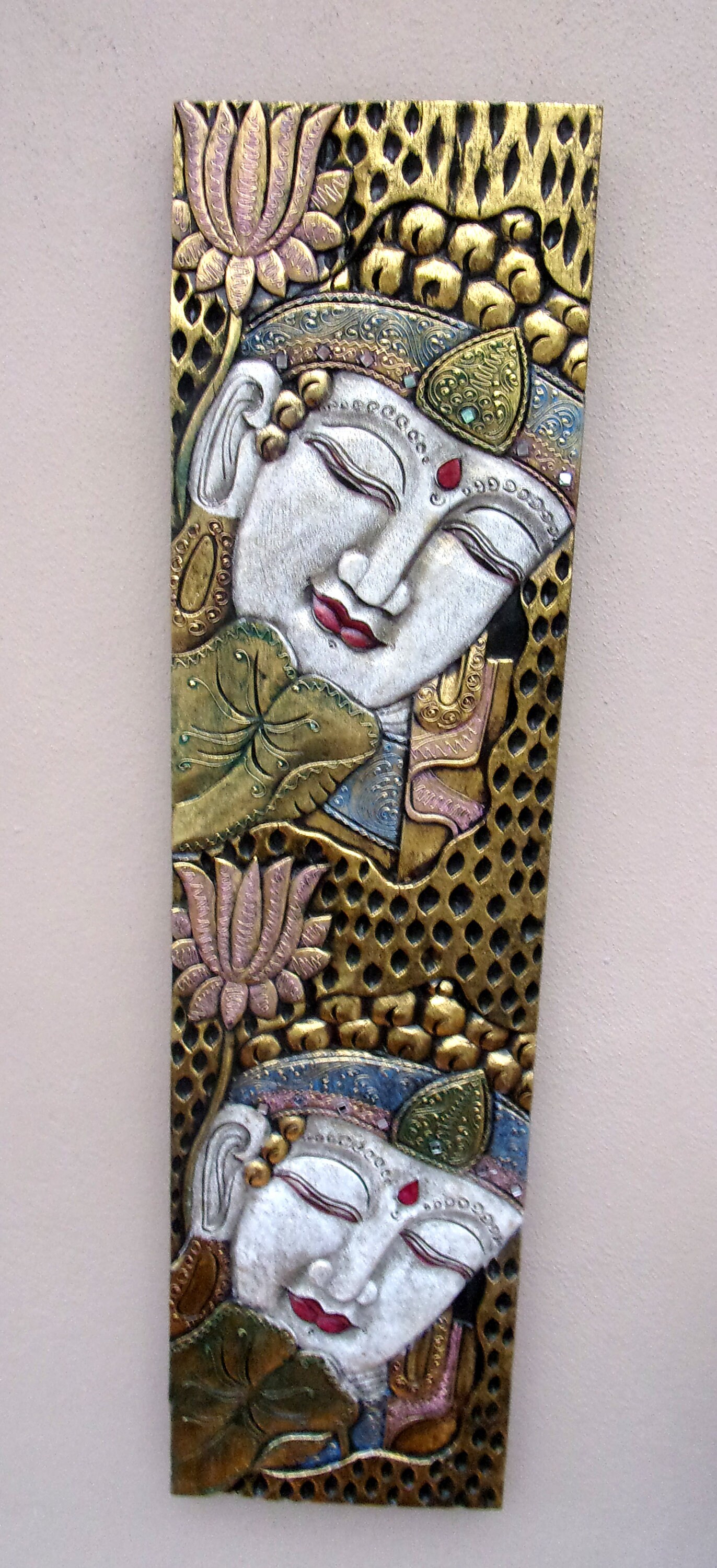 Hand Carved & Painted Buddha Wall Plaque Unusual Large Buddha | Etsy