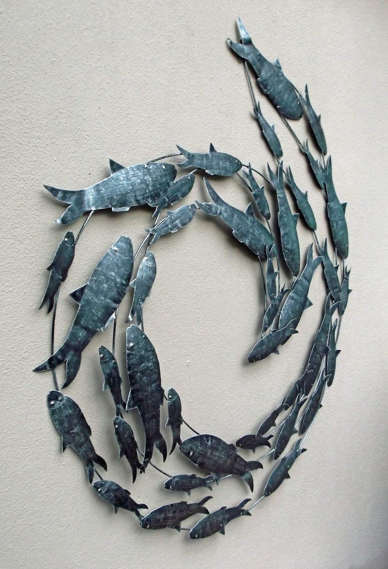 Contemporary Black Silver Fish Shoal Metal Wall Art Large Hand Etsy UK