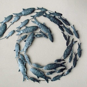 Contemporary Black Silver Fish Shoal Metal Wall Art Large Hand Made Fish Circle