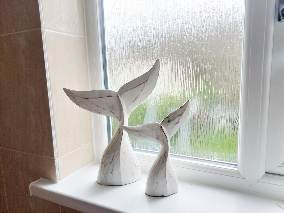 Unusual Giant Shabby Chic White Wash Whale Tails Pair Wooden Whale Tail ...