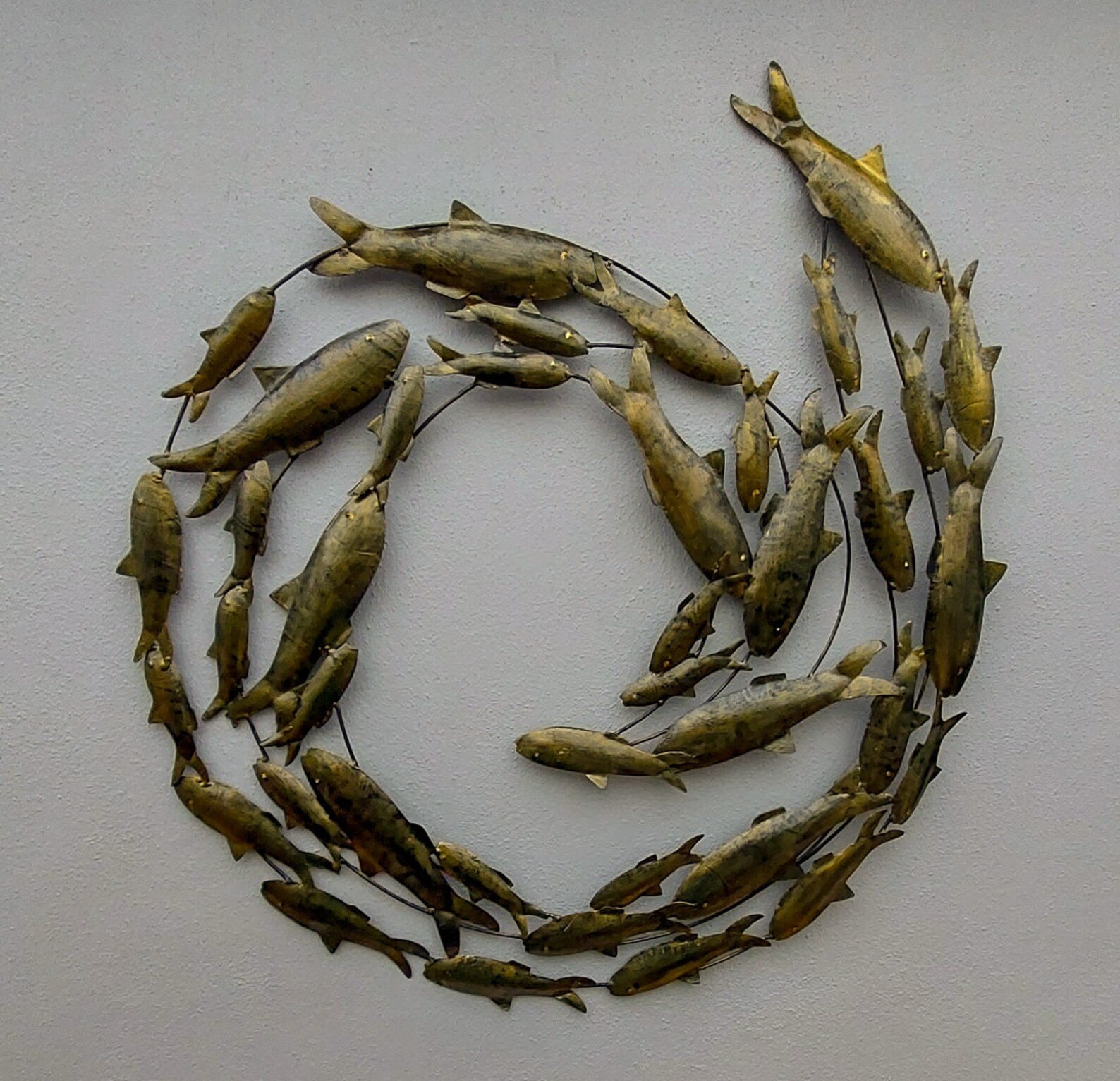 Contemporary Old Gold Fish Shoal Metal Wall Art Large Hand Etsy