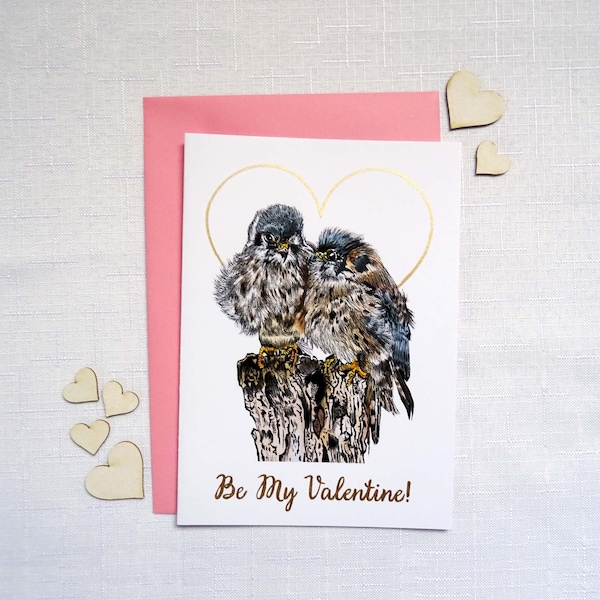 Personalized Card with American Kestrels Pair, Sparrow Hawk Couple in Love, Birds of Prey Valentine Card, Unusual Gift for Falcon Lover