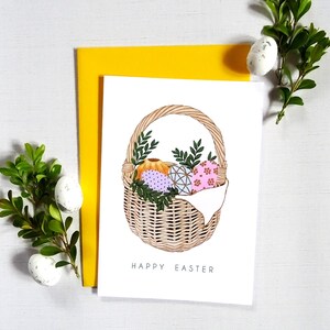 Carte de voeux de panier de Pâques, Ornement d'oeuf coloré, Souhaits personnalisables, Parfaite pour les célébrations de printemps, Cadeau personnalisé pour maman ou papa
