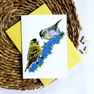 Grußkarte mit Zeisig Paar, romantisches Liebespaar, anpassbare Nachricht im Inneren, Boho Hochzeitsgeschenk für Brautpaare