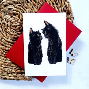 Two Black Cats in Love Card for Pet Owner, Happy Valentine's Day Feline, Romantic Kitten Couple, Special Gift for Best Friend, Blank Inside