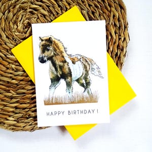 Verjaardagskaart met pony, klein landelijk dier decor, paarden gevouwen notitiekaart, kinderfeestje, perfect cadeau voor paardenliefhebber