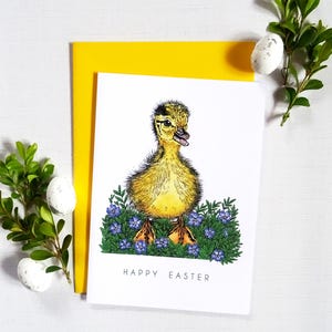Carte de Pâques avec caneton, décoration de petit canard, bébé amoureux des animaux de la ferme, message personnalisé, voeux de printemps, cadeau sincère pour un ami