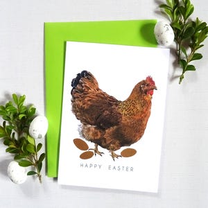 Biglietto di auguri pasquale per gallina, decorazione a tema pollo, perfetto per le vacanze in fattoria, messaggio personalizzato sul davanti, il miglior regalo per la casalinga