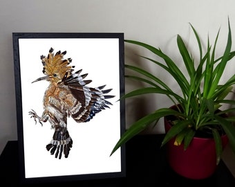 Flying Eurasian Hoopoe  Print, Wall Decor Orange Bird Poster, European Wildlife Artwork, Framealbe Nature Art, Gift for Woodland Animal Love