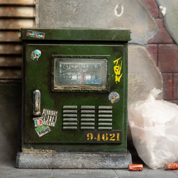 1:12 scale Digital STL miniature electrical utility box.  Sidewalk style diorama utility cabinet replica