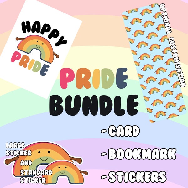 PRIDE bundle card stickers bookmark rainbow ally lgbt lgbt+ lesbian gay bi trans ace nb colourful cute fun gift present parent friend sister