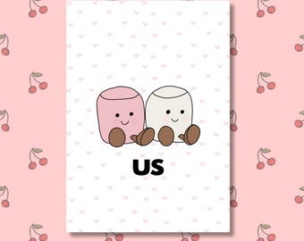 anniversary card for couples with marshmallow, animal funny cute boyfriend girlfriend gift pun minimal fun joke cuddly personalised love