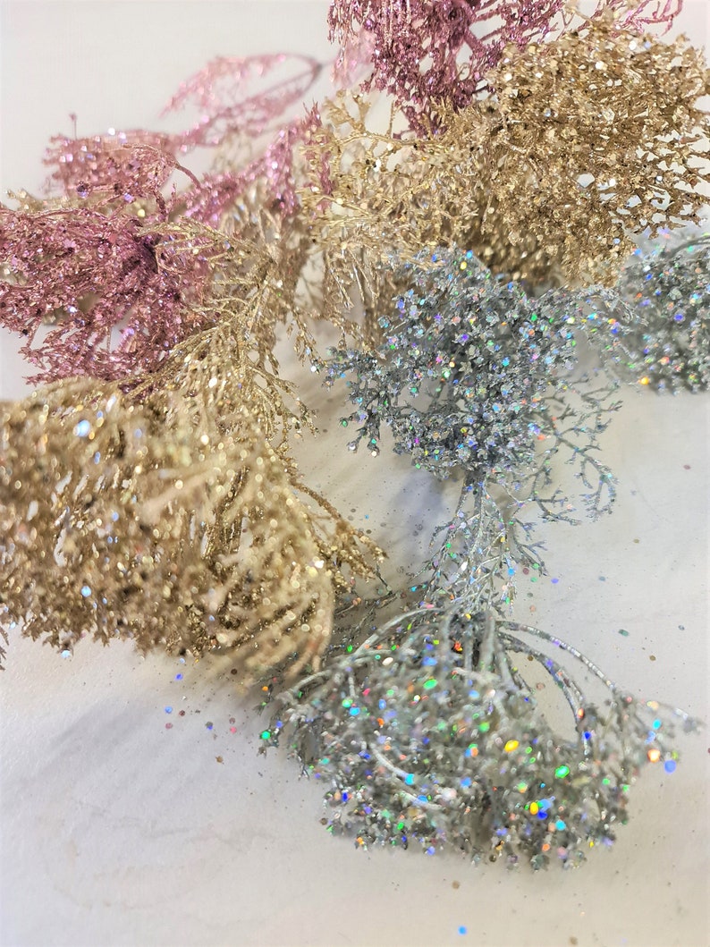 Glittered Dill Sprays. Artificial Glitter Flowers. Craft Etsy UK