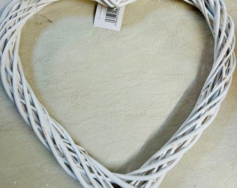 40cm Seconds White Wicker Heart Shaped Wreath.  White Wicker Ring. Arts & Crafts. Natural heart wreath. Handmade Wreaths.