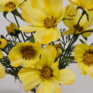 3 x Yellow Cosmos Stems . Silk Flower Stems. Artificial Flowers. Arts & Craft Supplies. Wedding Supplies. Faux Floral Stems. Sunny Cosmos